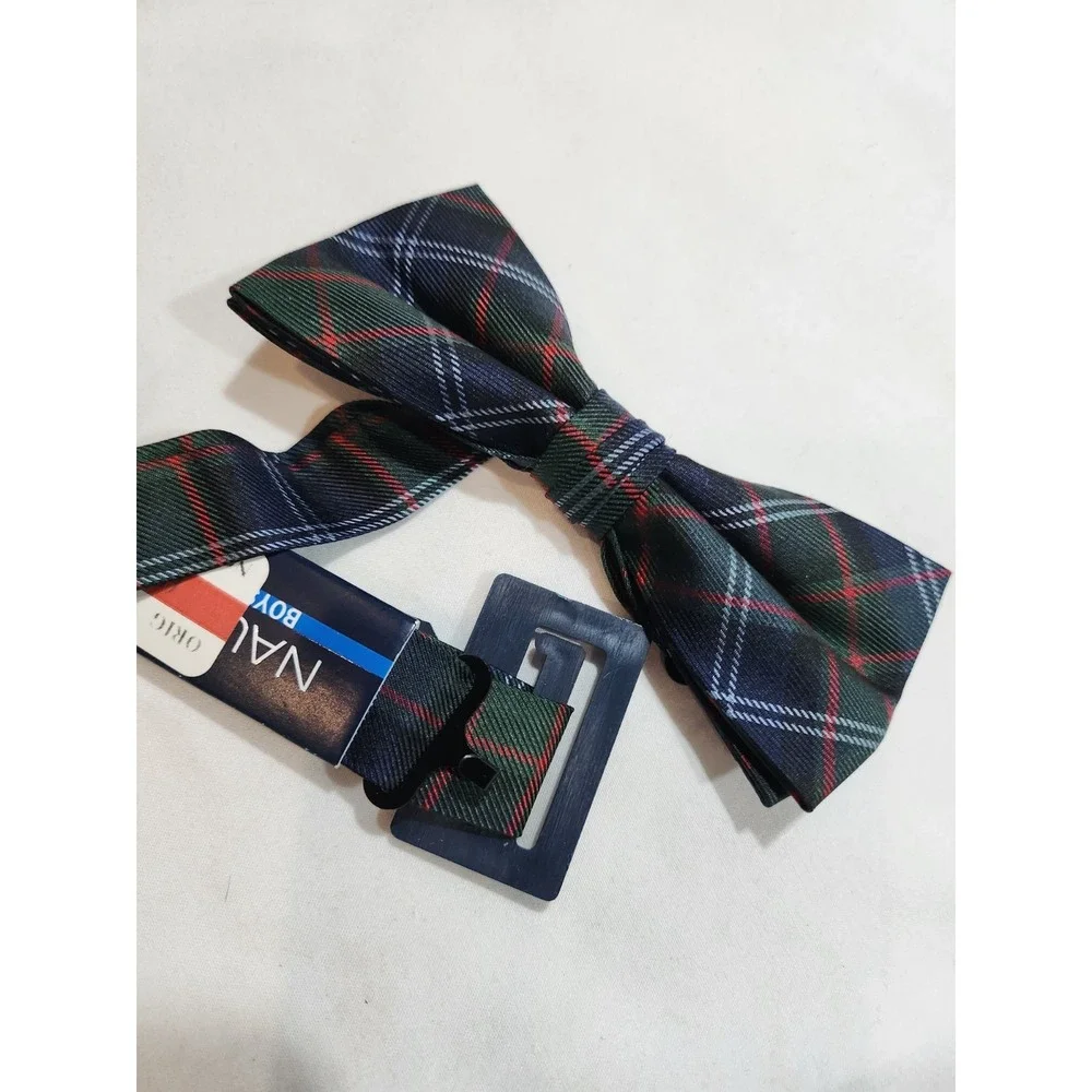 New With Tag Nautica Adjustable Deep Sea Tartan Bow Tie 70% Silk/30% Polyester